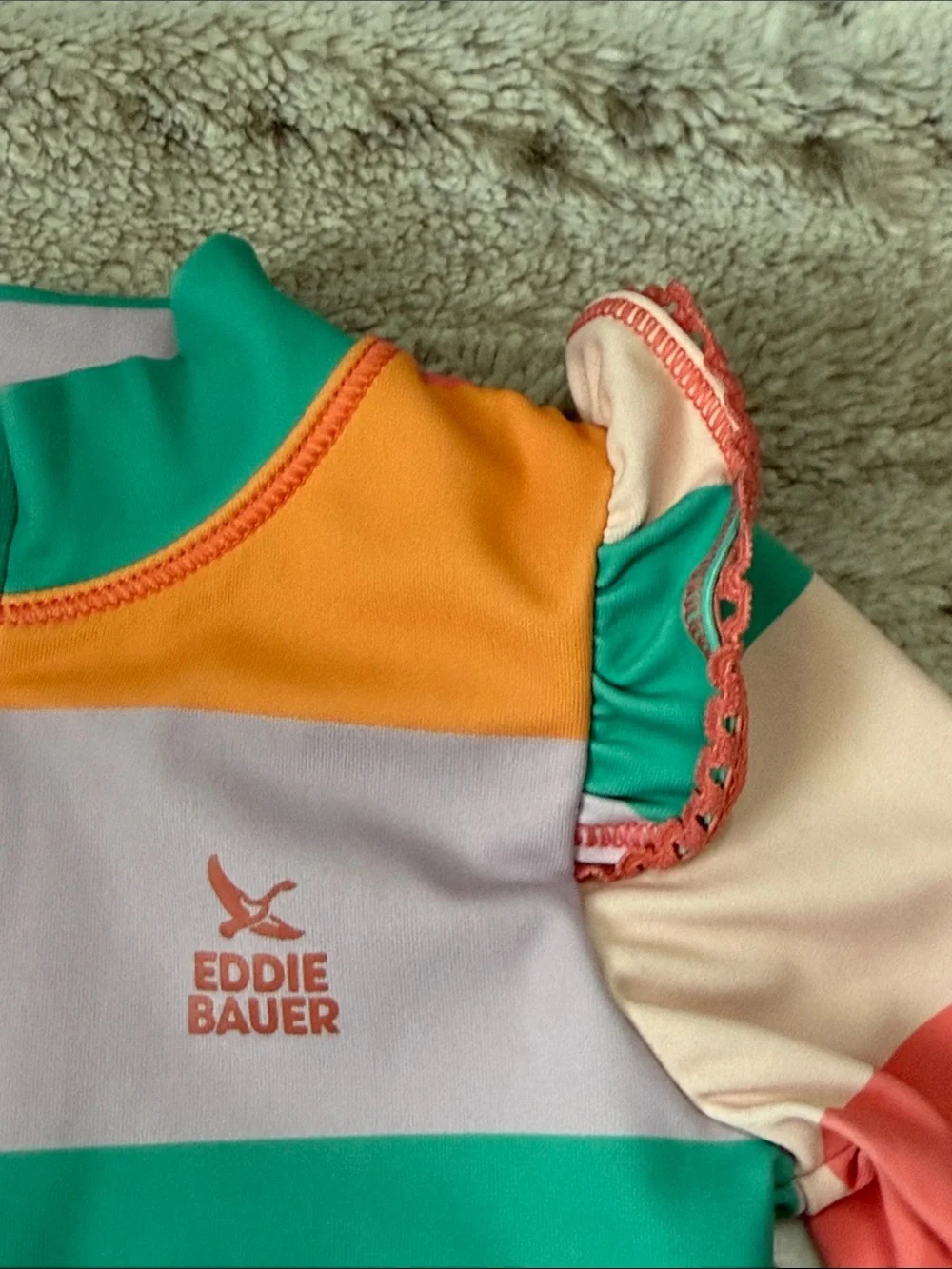 Eddie Bauer long sleeve swimsuit baby girls 18 months stripes ruffles beach